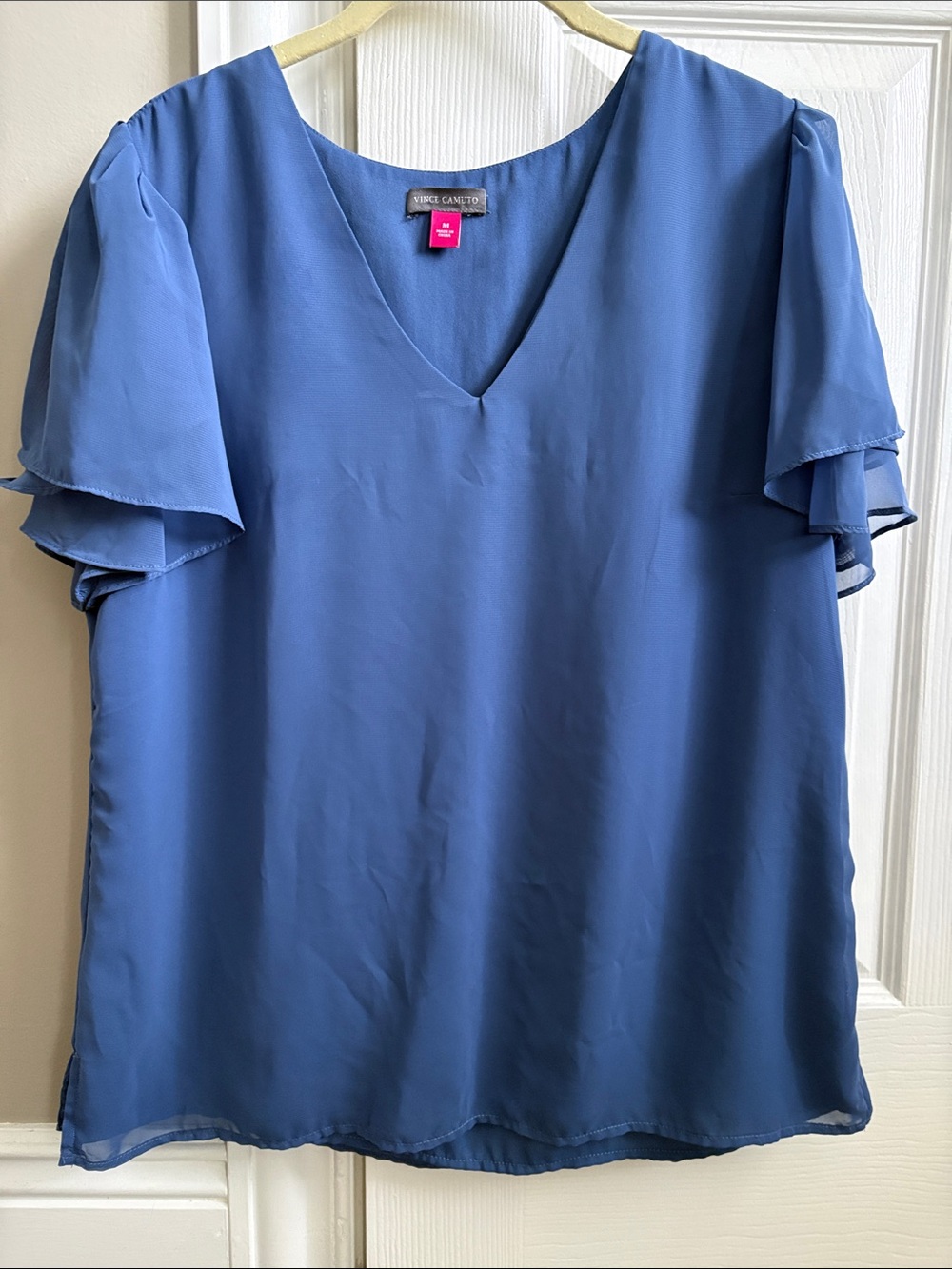 Vince Camuto Periwinkle V-Neck Flutter Sleeve Blouse